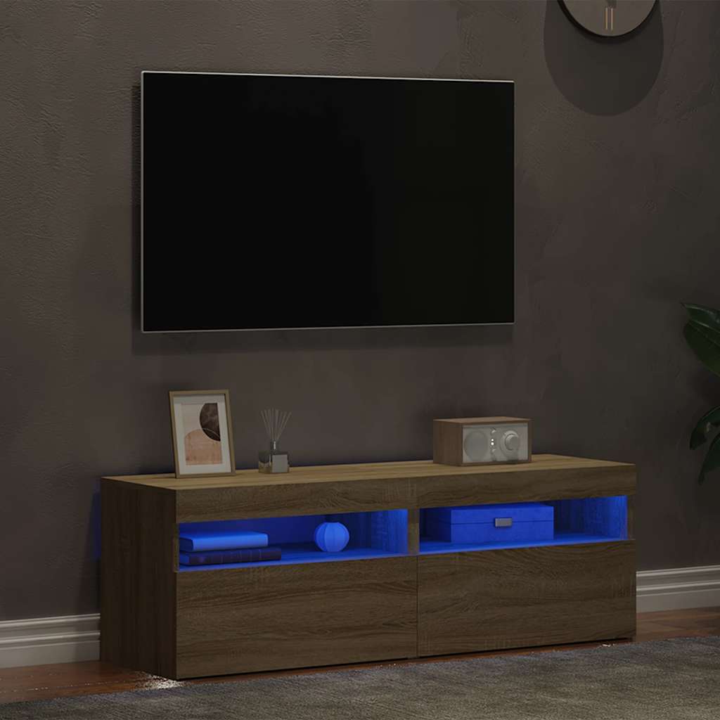 TV spintelės su LED apšvietimu, 2vnt., ąžuolo, 60x35x40cm