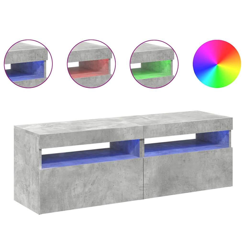 TV spintelės su LED apšvietimu, 2vnt., pilkos, 60x35x40cm