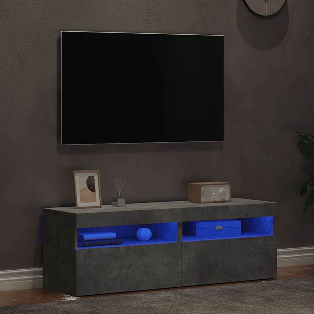 TV spintelės su LED apšvietimu, 2vnt., pilkos, 60x35x40cm