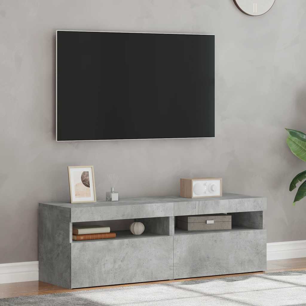 TV spintelės su LED apšvietimu, 2vnt., pilkos, 60x35x40cm