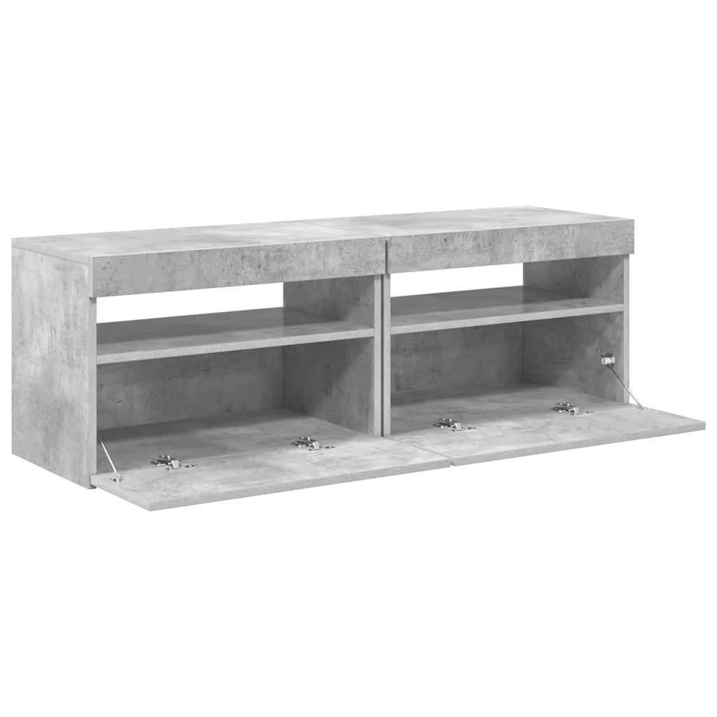 TV spintelės su LED apšvietimu, 2vnt., pilkos, 60x35x40cm