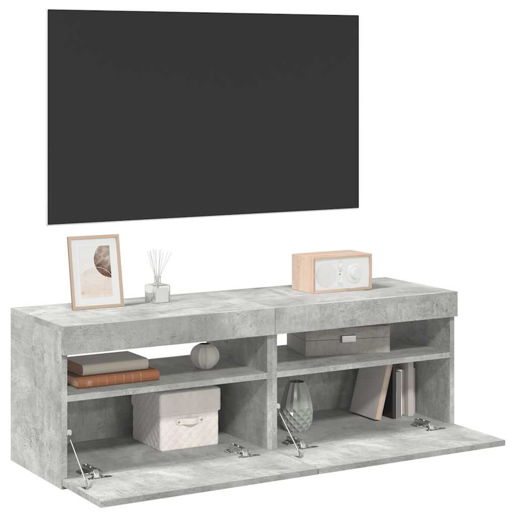 TV spintelės su LED apšvietimu, 2vnt., pilkos, 60x35x40cm