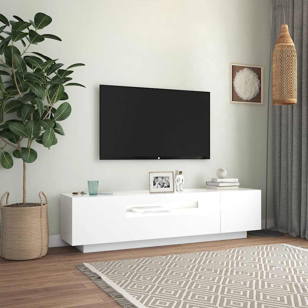Televizoriaus spintelė su LED apšvietimu, balta, 160x35x40cm