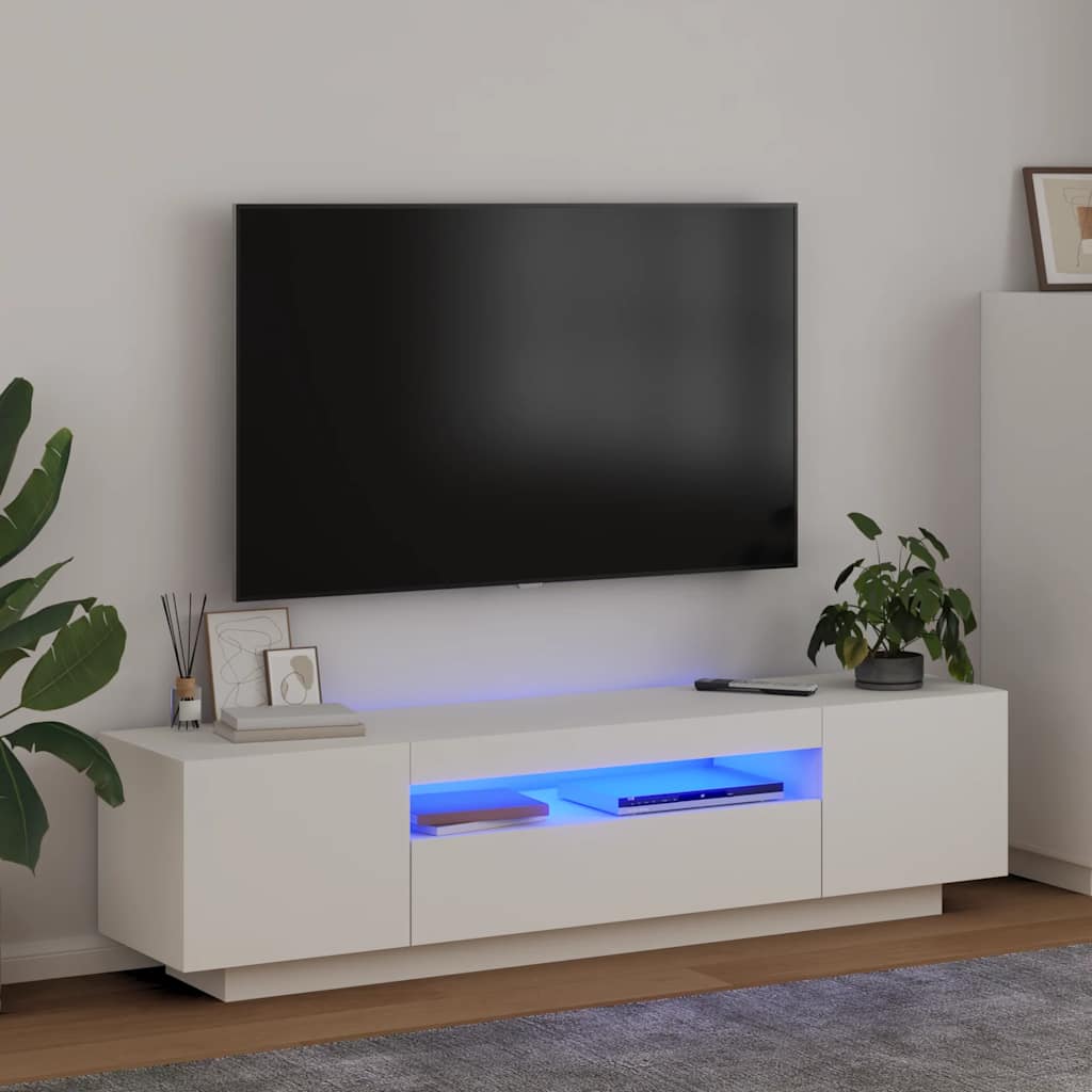 Televizoriaus spintelė su LED apšvietimu, balta, 160x35x40cm
