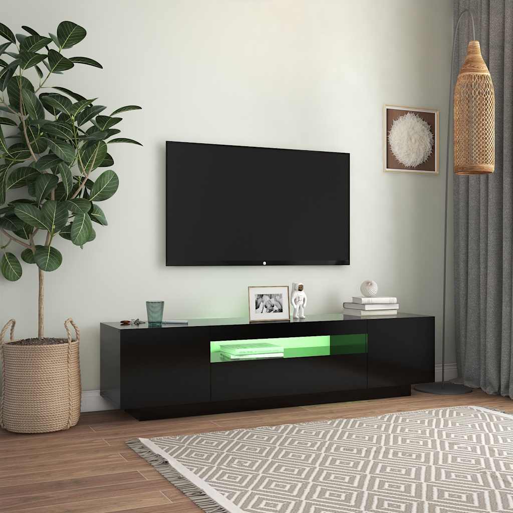 Televizoriaus spintelė su LED apšvietimu, juoda, 160x35x40cm
