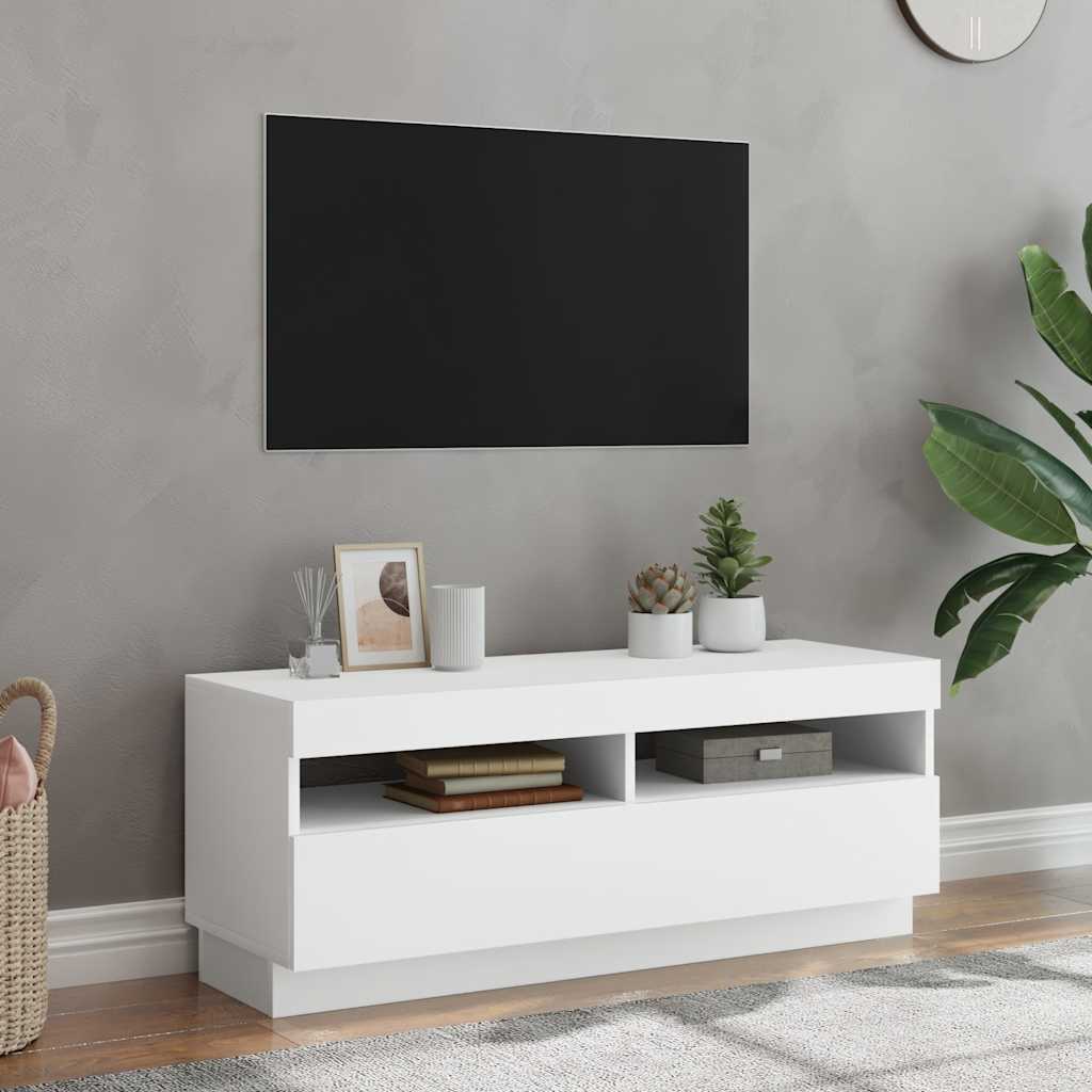 Televizoriaus spintelė su LED apšvietimu, balta, 100x35x40cm