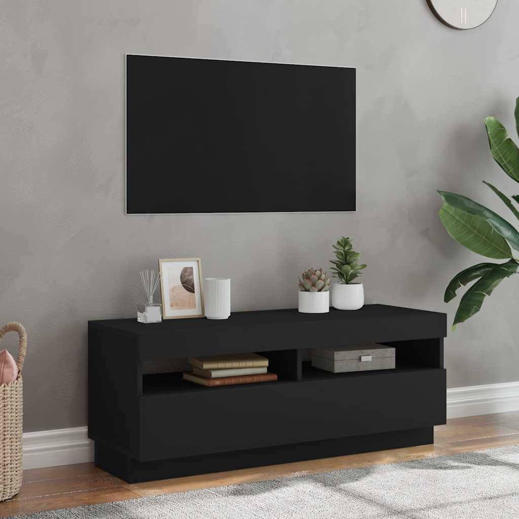 Televizoriaus spintelė su LED apšvietimu, juoda, 100x35x40cm