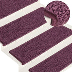 Laiptų kilimėliai, 15 vnt., 65x21x4 cm, tamsiai violetiniai, stačiakampiai kraštai