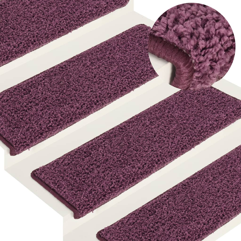 Laiptų kilimėliai, 15 vnt., 65x21x4 cm, tamsiai violetiniai, stačiakampiai kraštai