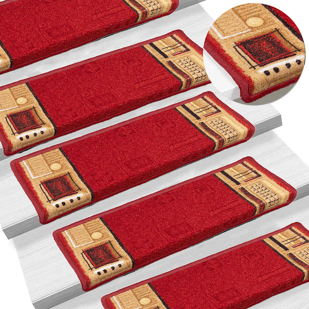 Lipnūs laiptų kilimėliai, 15vnt., raudonos spalvos, 65x21x4cm