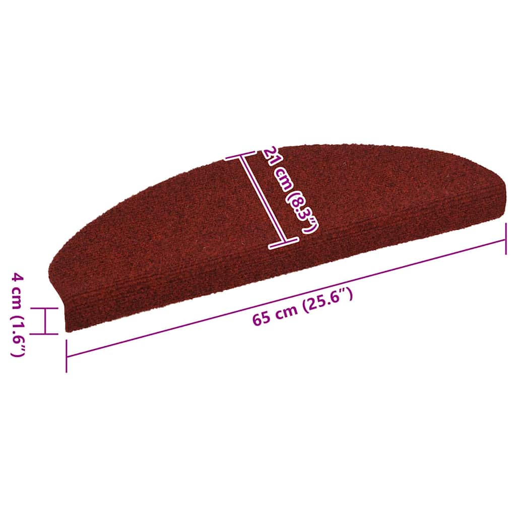 Laiptų kilimėliai, lipnūs, 10 vnt., 65x21x4 cm, bordo raudoni, pusapvaliai, dideli