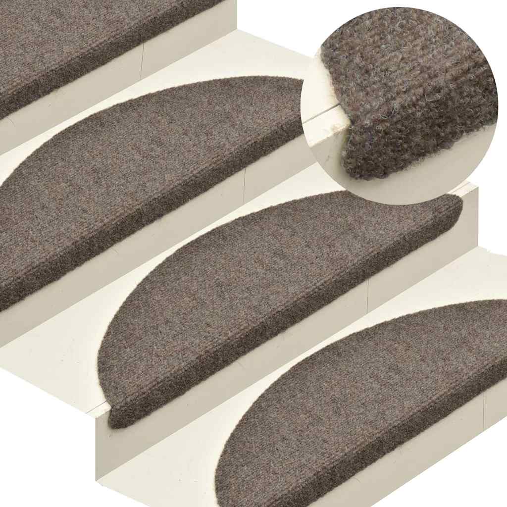 Laiptų kilimėliai, lipnūs, 5 vnt., 65x21x4 cm, smėlio spalvos, pusapvaliai, dideli
