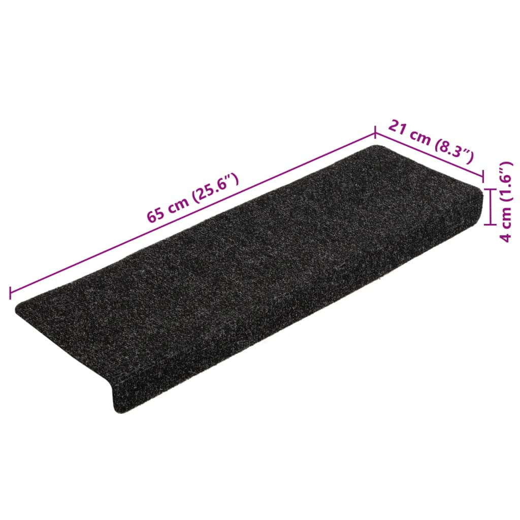 Laiptų kilimėliai, lipnūs, 5 vnt., 65x21x4 cm, juodi, stačiakampiai kraštai