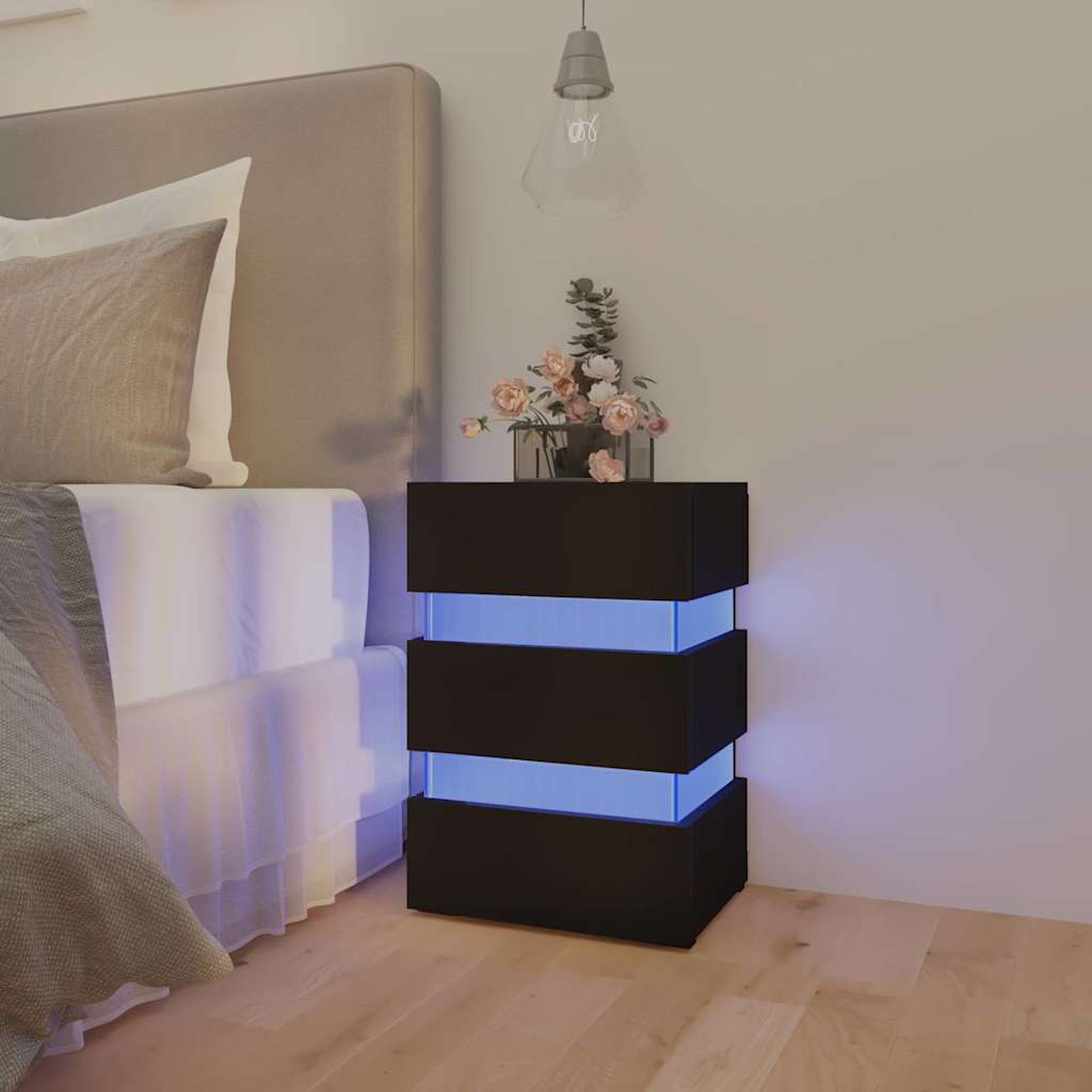Naktinė spintelė su LED apšvietimu, juoda, 45x35x67cm, mediena