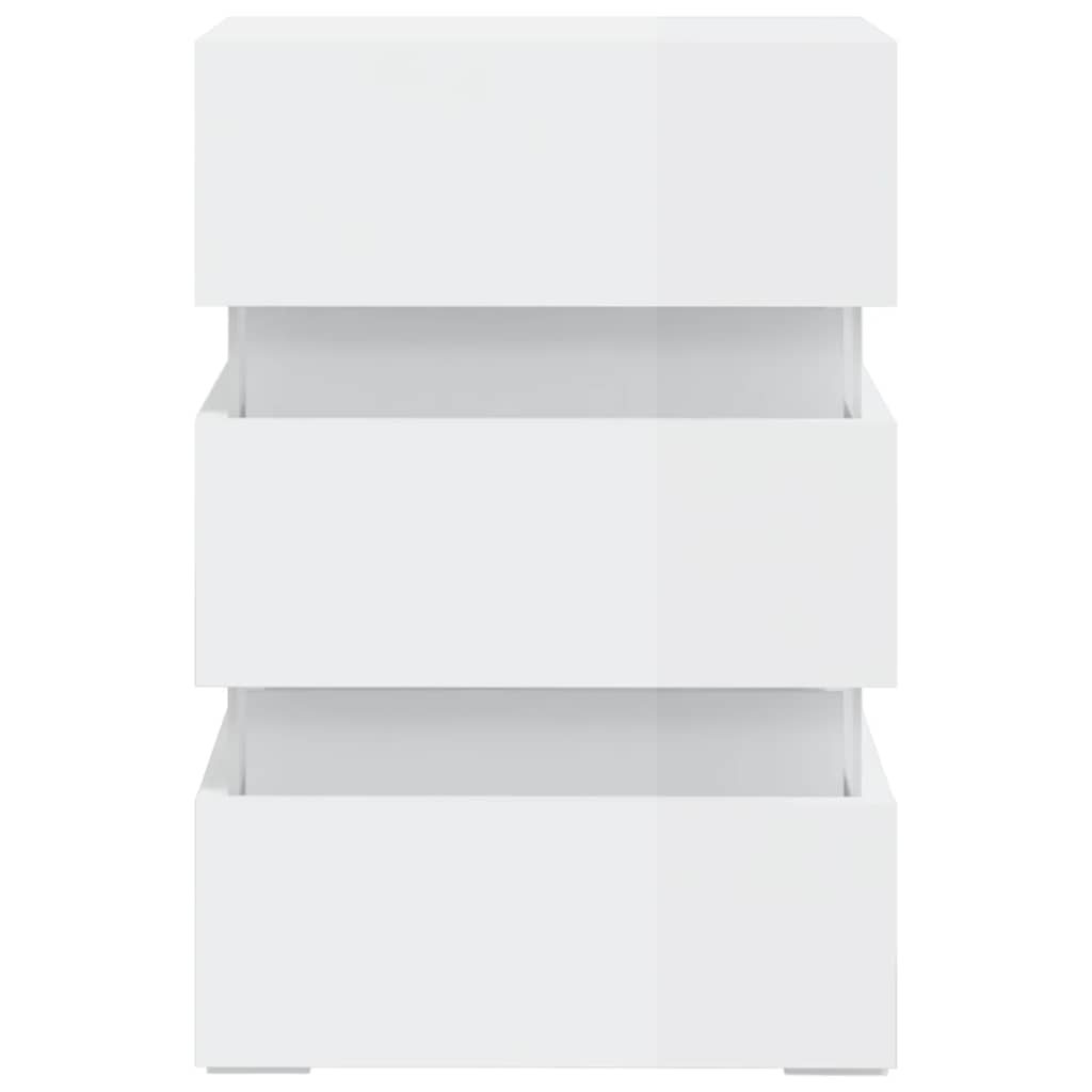 Naktinė spintelė su LED, balta, 45x35x67cm, mediena, blizgi