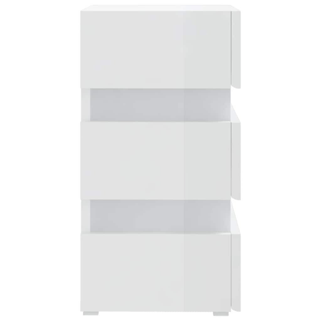 Naktinė spintelė su LED, balta, 45x35x67cm, mediena, blizgi