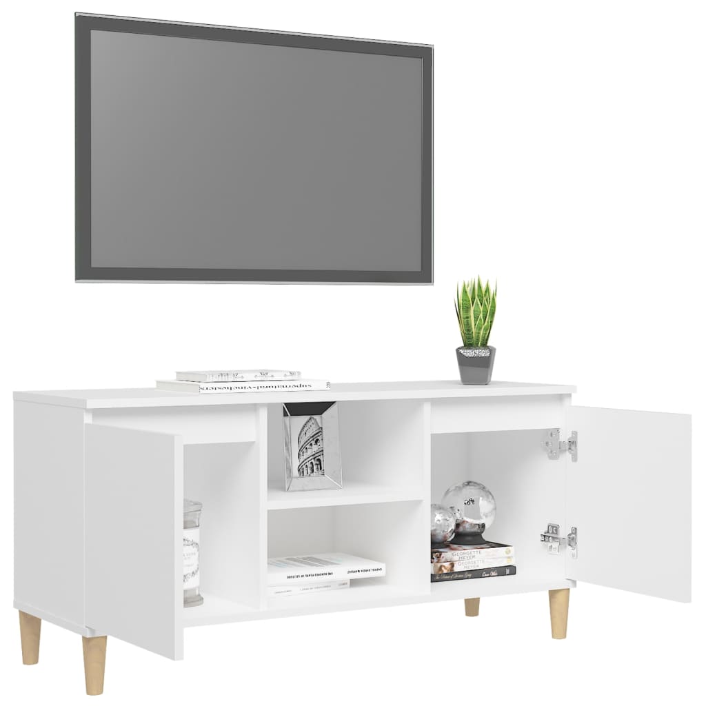 TV spintelė su medinėmis kojelėmis, balta, 103,5x35x50cm