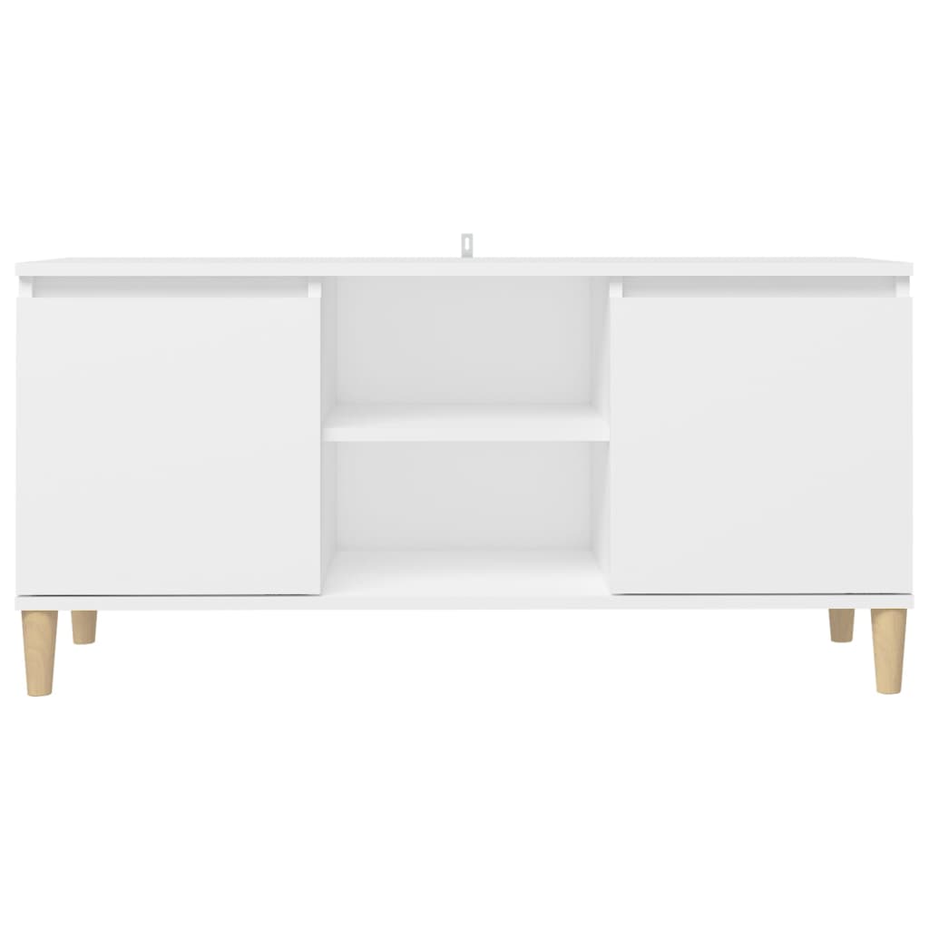 TV spintelė su medinėmis kojelėmis, balta, 103,5x35x50cm