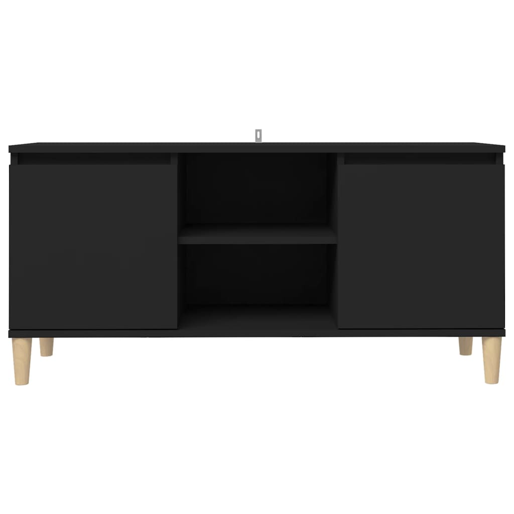 TV spintelė su medinėmis kojelėmis, juoda, 103,5x35x50cm