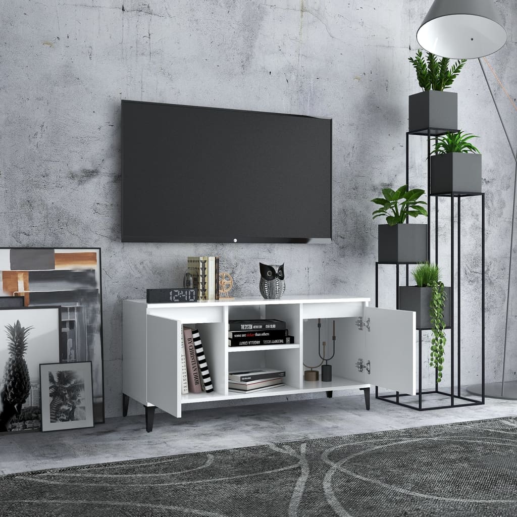 TV spintelė su metalinėmis kojelėmis, balta, 103,5x35x50cm
