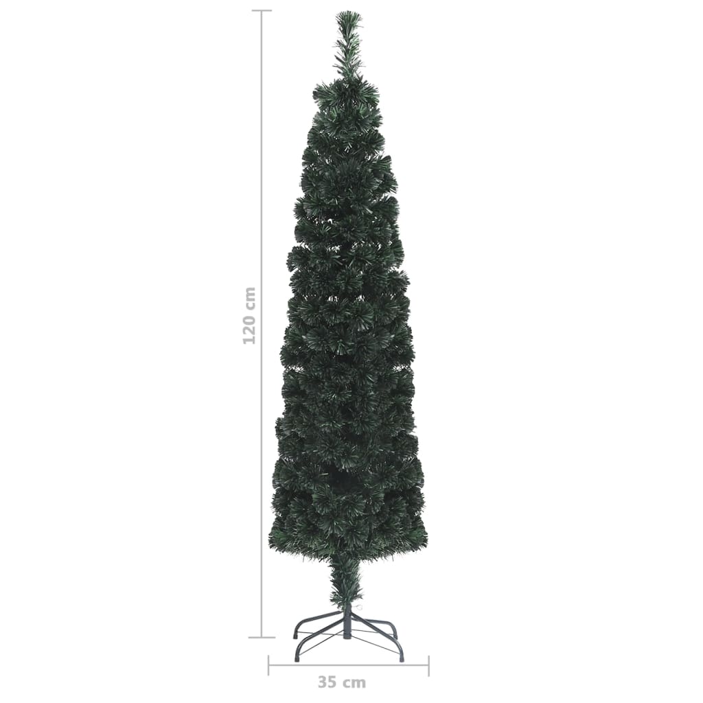 Dirbtinė siaura Kalėdų eglutė su stovu, 120cm, optinis pluoštas