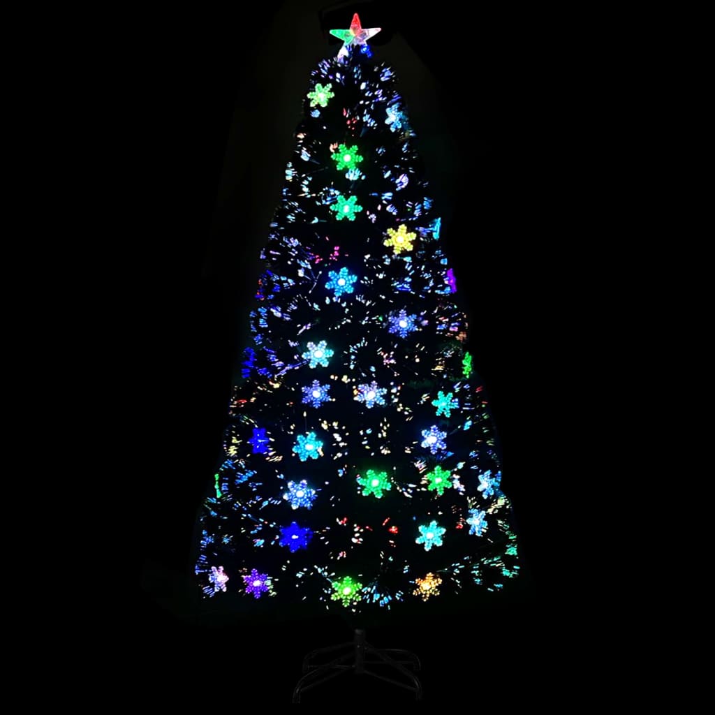 Kalėdų eglutė su LED snaigėmis, juoda, 120cm, optinis pluoštas