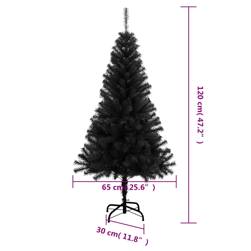 Dirbtinė Kalėdų eglutė su stovu, juodos spalvos, 120cm, PVC