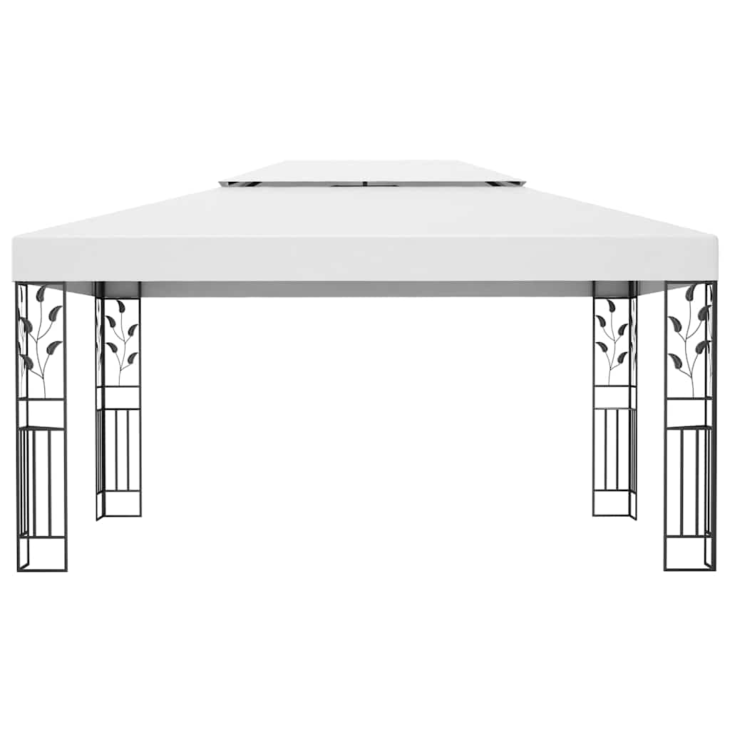 Pavėsinė su lemputėmis LED ir dvigubu stogu, baltos, 3x4m