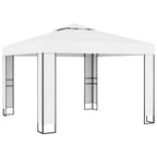 Pavėsinė su lemputėmis LED ir dvigubu stogu, baltos, 3x3m