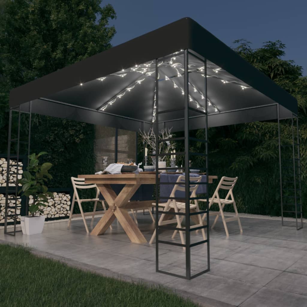 Sodo pavėsinė su lempučių girliandomis LED, balta, 3x3m