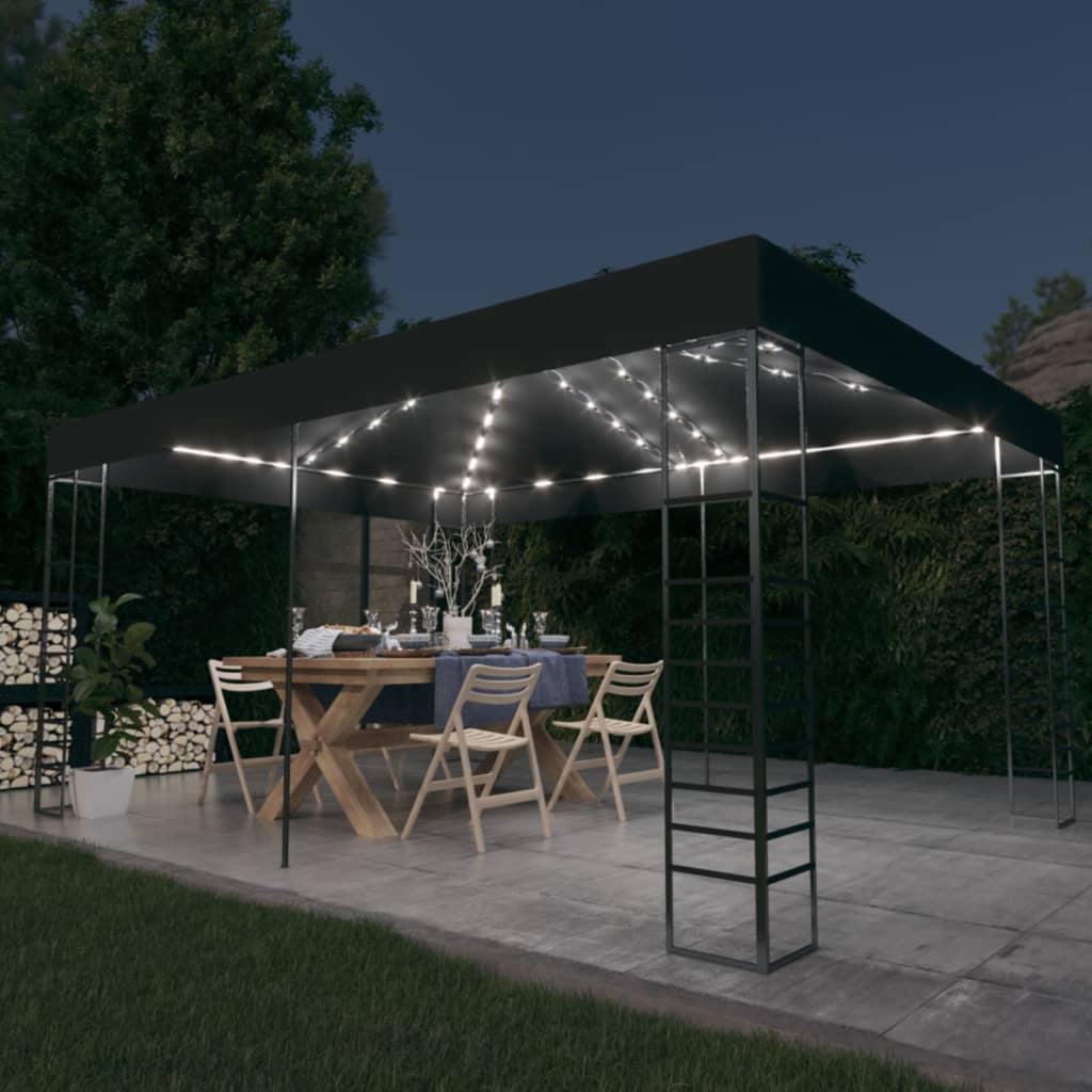 Pavėsinė su lemputėmis LED, baltos spalvos, 4x3x2,7m