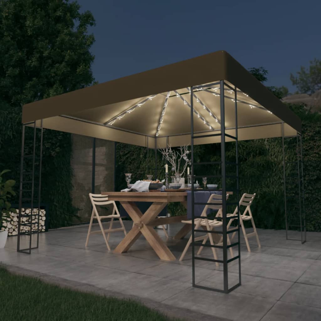 Sodo pavėsinė su lempučių girliandomis LED, balta, 3x3m