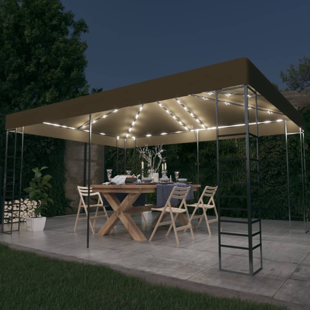 Pavėsinė su lemputėmis LED, baltos spalvos, 4x3x2,7m