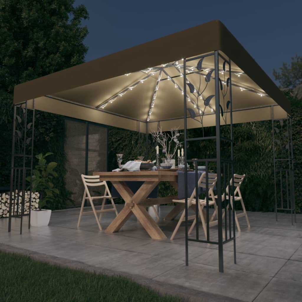 Pavėsinė su lemputėmis LED, antracito, 3x3 m