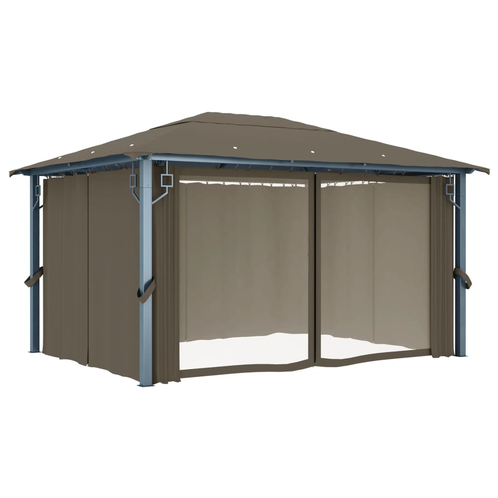 Pavėsinė su užuolaidomis ir lemputėmis LED, taupe, 400x300cm