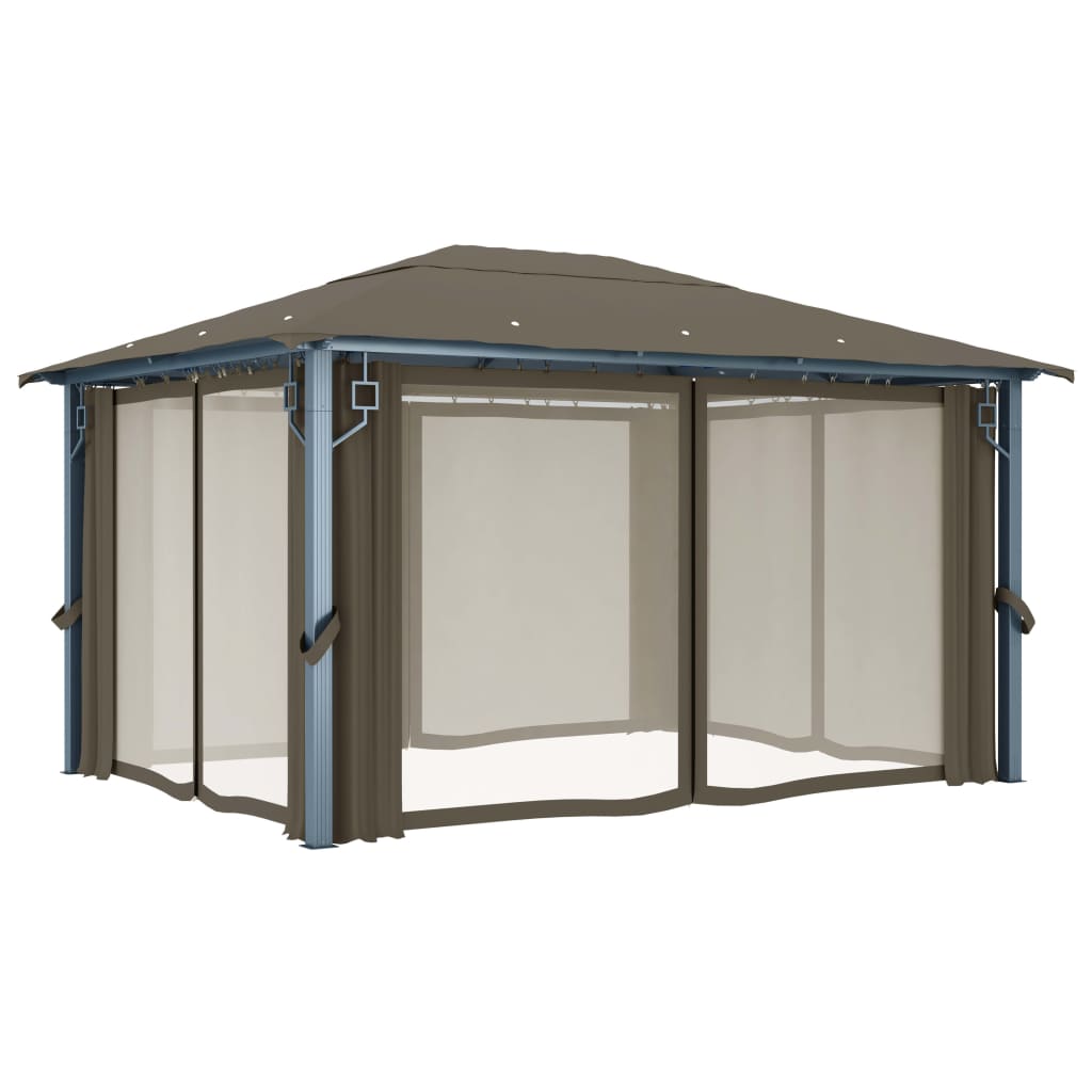 Pavėsinė su užuolaidomis ir lemputėmis LED, taupe, 400x300cm
