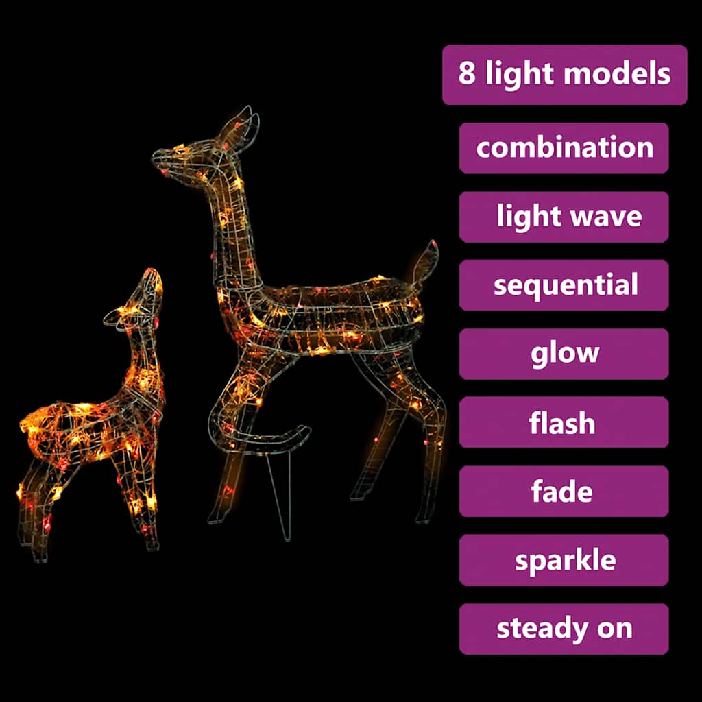 vidaXL Kalėdinė dekoracija elnių šeima, akrilas, 160 spalvotų LED