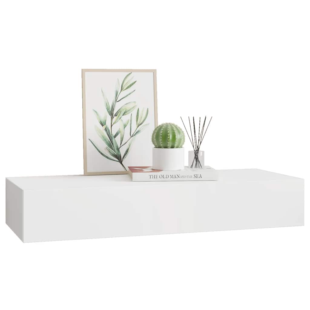 Sieninė lentyna su stalčiumi, baltos spalvos, 60x23,5x10cm, MDF