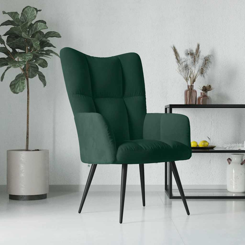 Poilsio kėdė, tamsiai žaliai spalvos, aksomas