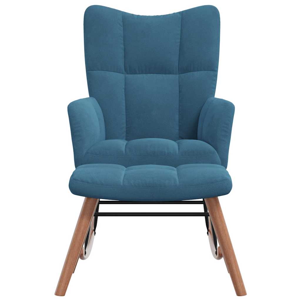 Supamoji kėdė su taburetėle, mėlynas aksomas