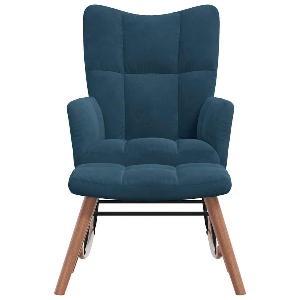 Supamoji kėdė su taburetėle, mėlynas aksomas