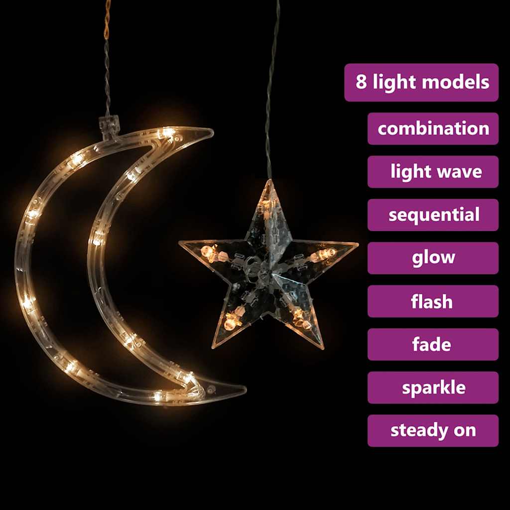 Girlianda žvaigždės ir mėnuliai, 138 šiltos baltos LED lemputės