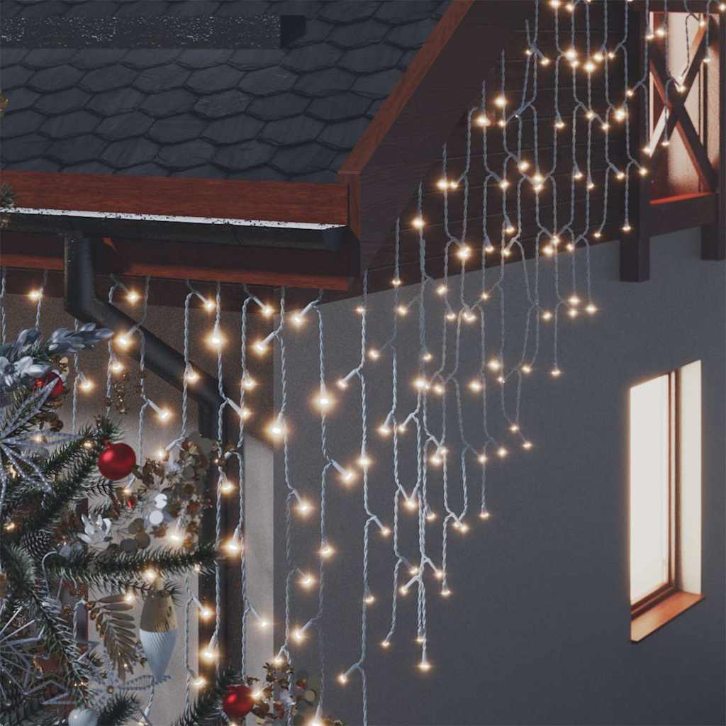 LED girlianda varvekliai, 10m, 400 šiltų baltų LED, 8 funkcijos