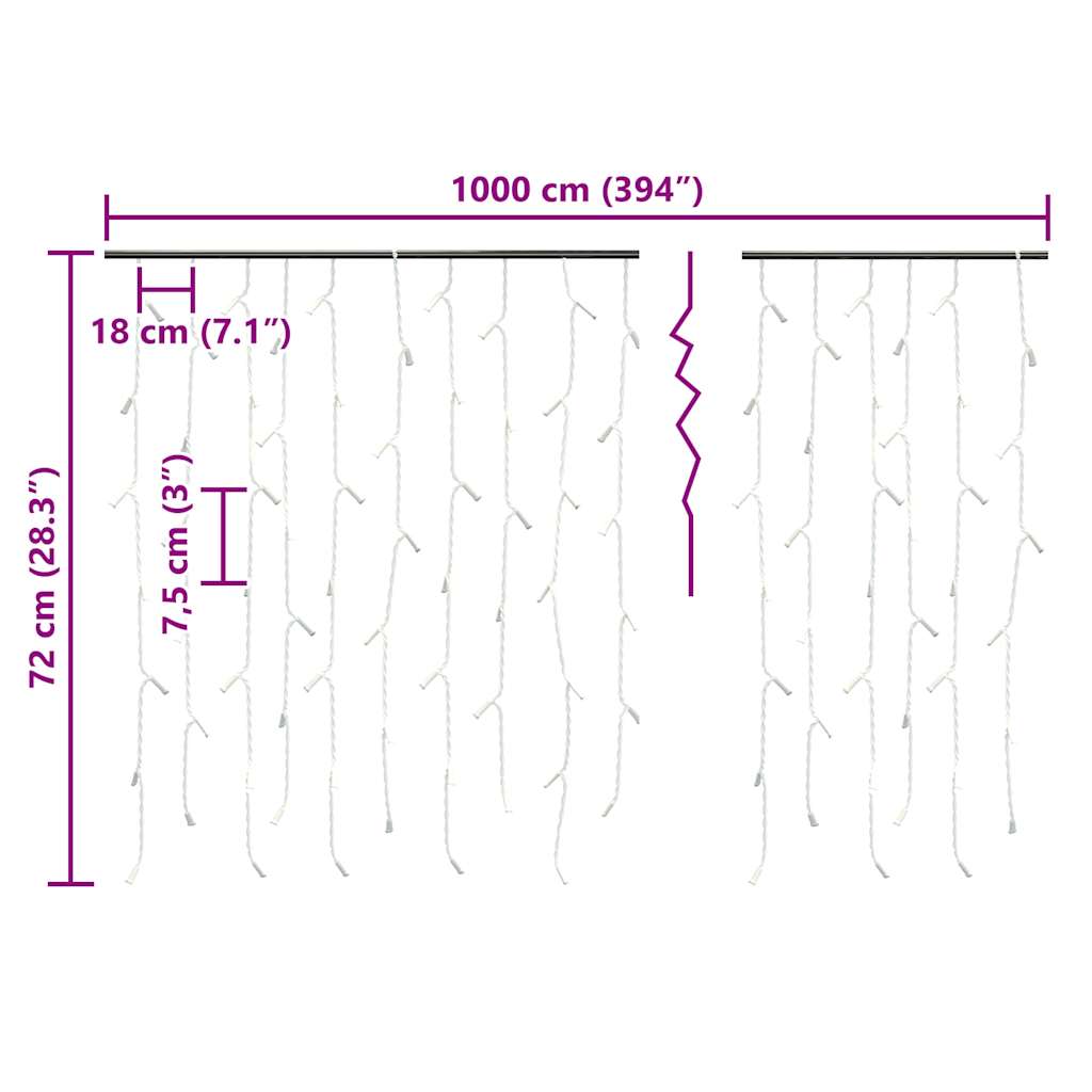 LED girlianda varvekliai, 10m, 400 šaltų baltų LED, 8 funkcijos