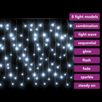 LED girlianda varvekliai, 10m, 400 šaltų baltų LED, 8 funkcijos