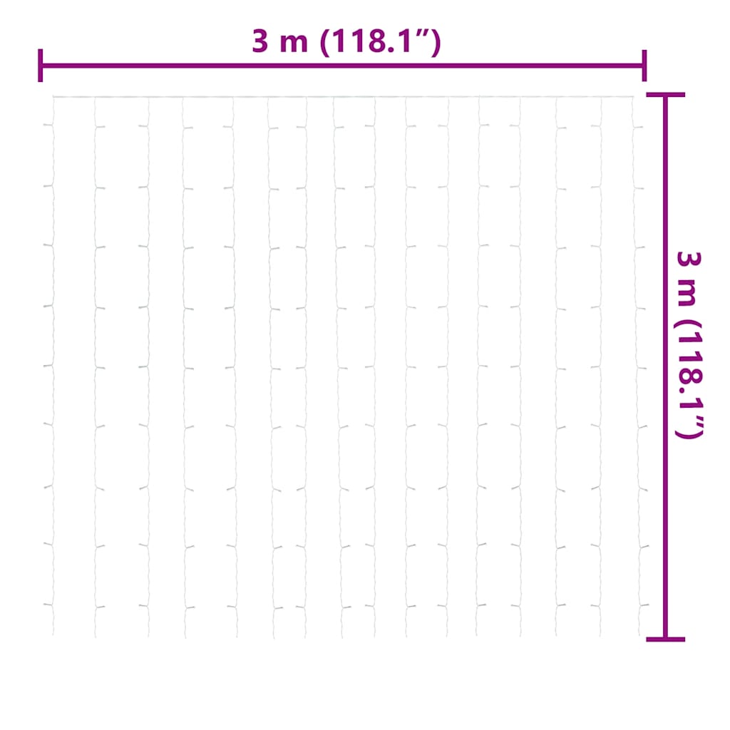 LED lempučių užuolaida, 3x3m, 300 šiltų baltų LED lempučių