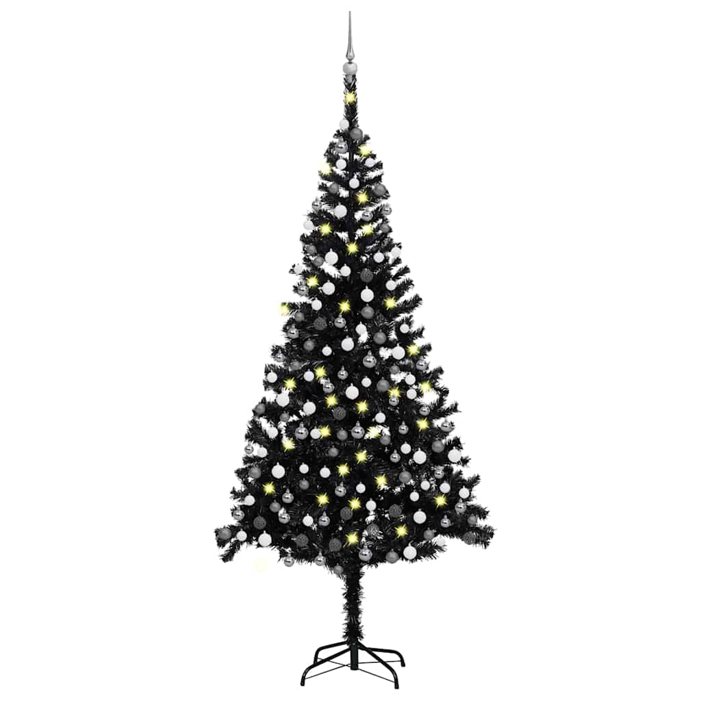 Dirbtinė Kalėdų eglutė su žaisliukais, juoda, 240cm, PVC