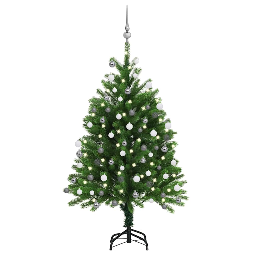 Dirbtinė apšviesta Kalėdų eglutė su žaisliukais, žalia, 120cm