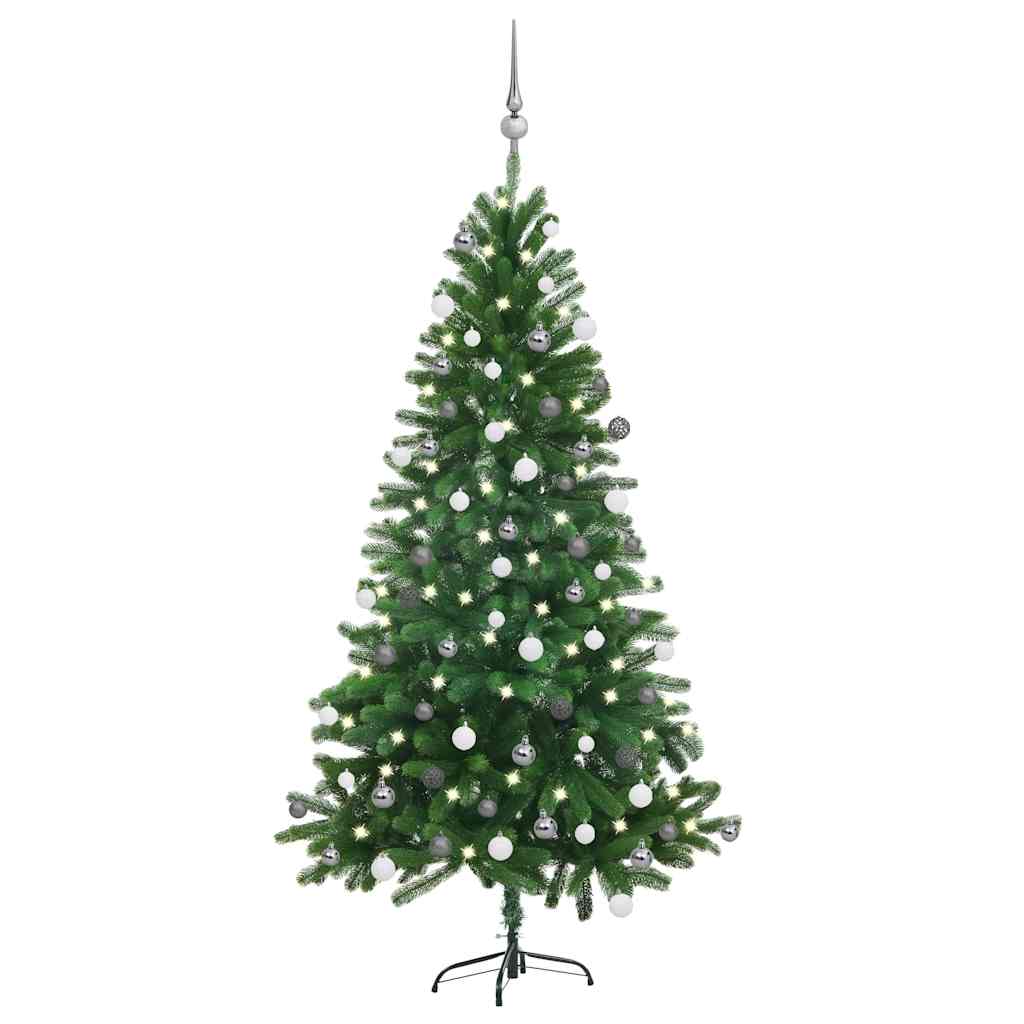 Dirbtinė apšviesta Kalėdų eglutė su žaisliukais, žalia, 150cm