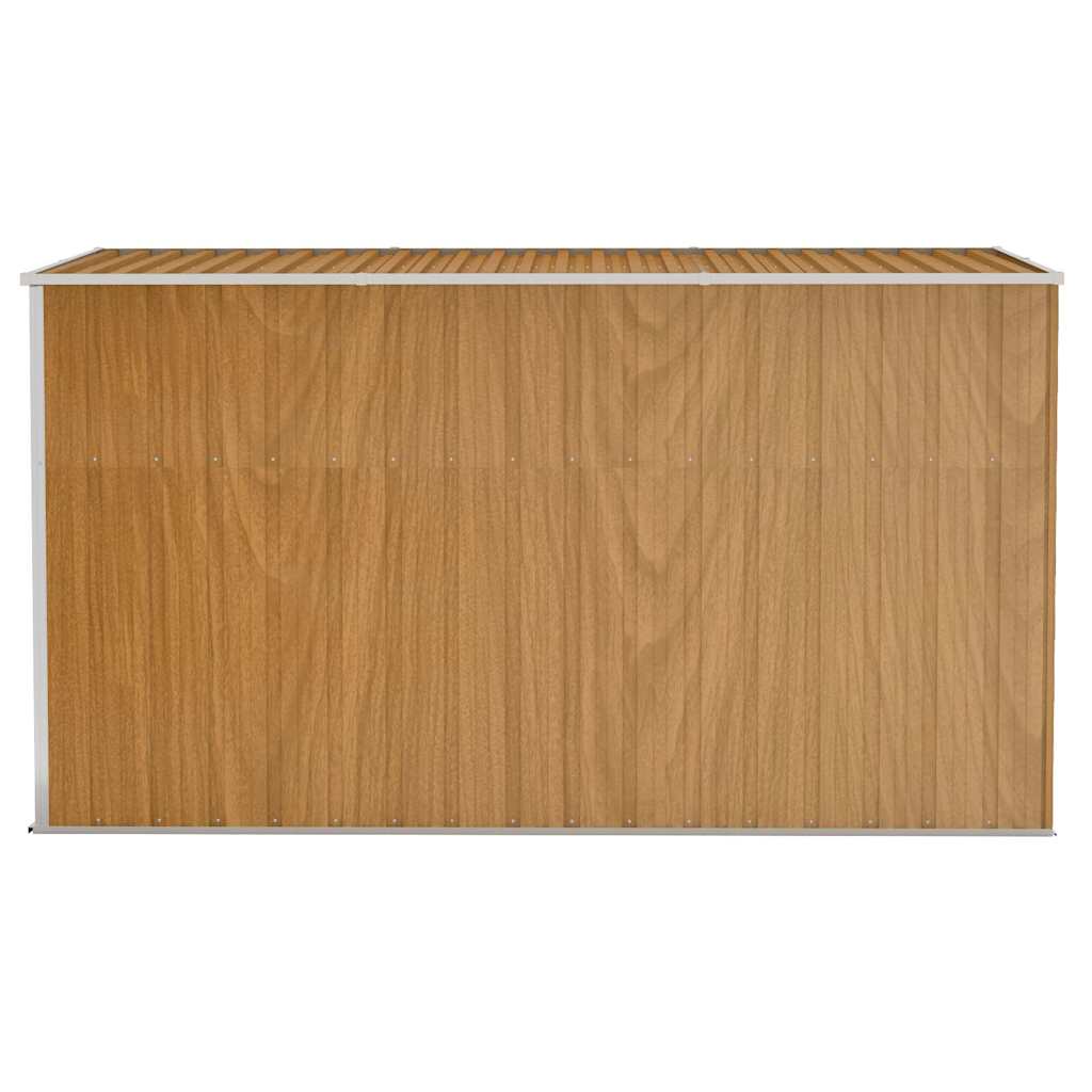 Prie sienos montuojamas sodo sandėliukas, rudas, 118x288x178 cm, cinkuotas plienas